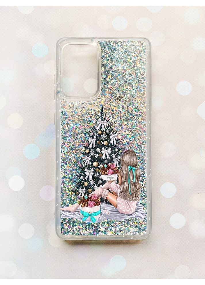 Чехол с плавающими блестками на Samsung Galaxy A52 (A525) Серебряный:: Девушка возле ёлки (принт 139) Creative (362968920)
