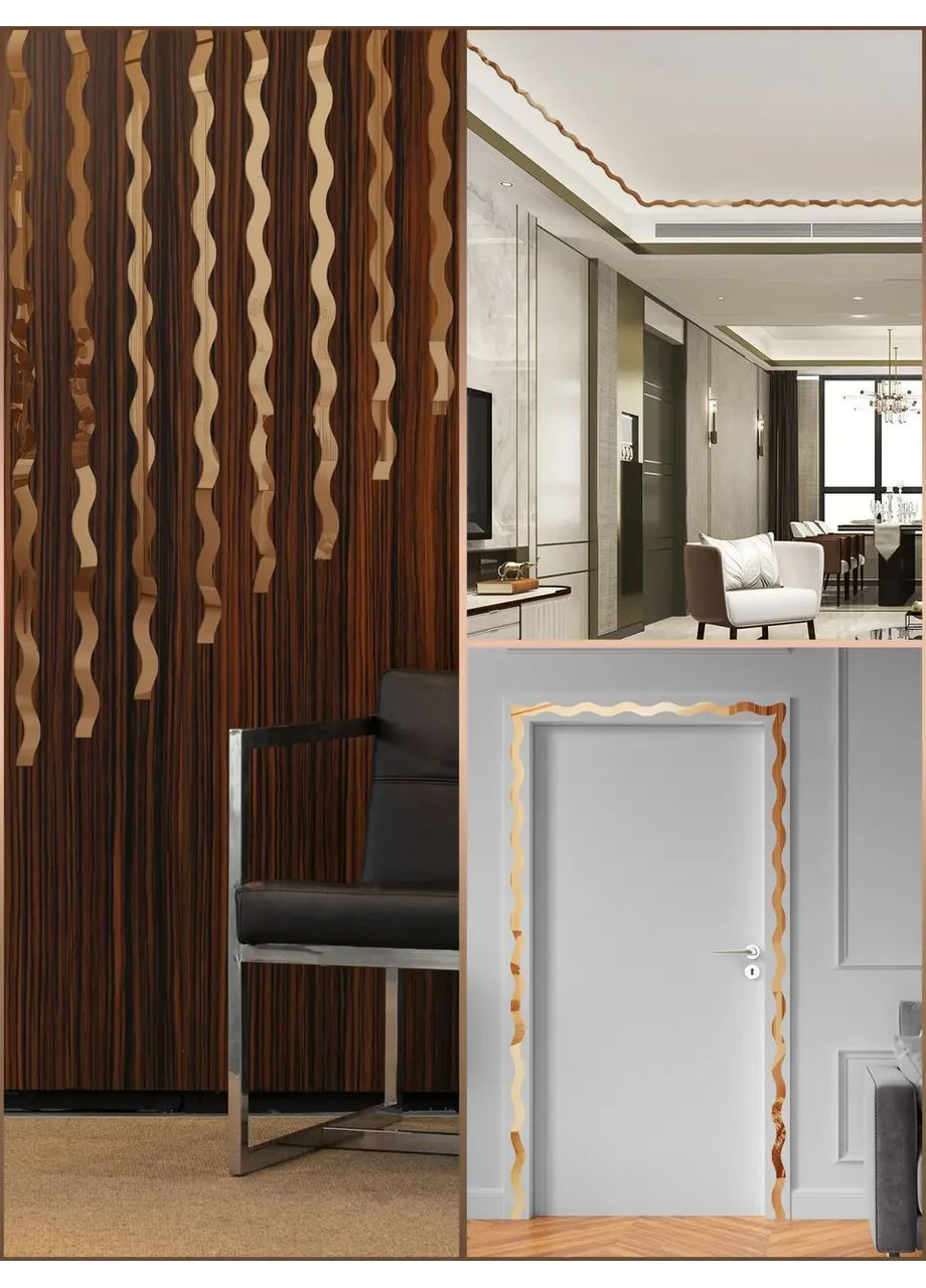 Інтер'єрні наклейки дзеркальні декоративні акрилові Молдинг хвилястий-18 18 шт. Срібло Ваша Світлість (366334446)