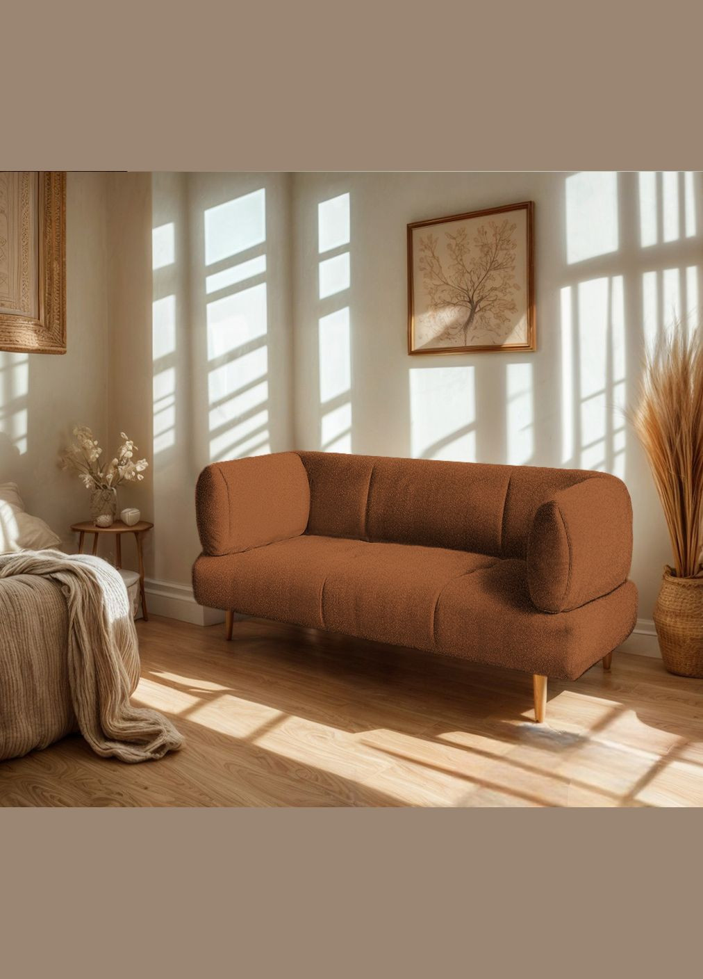 Диван офисный Бенно-1 с подлокотниками и деревянными ножками 1200х720х750 букле Alpaca Терракот/48 Tobi Sho (318507272)