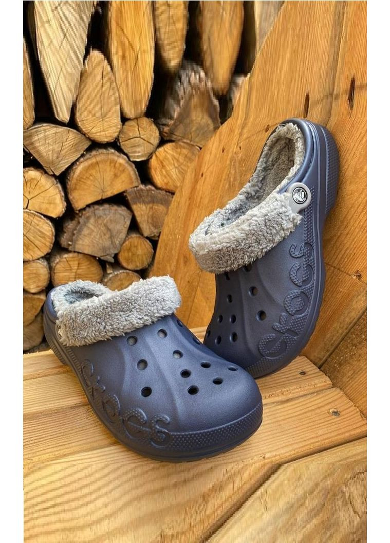 Крокс Теплые Синие Сабо Unisex Baya Fuzz Strap Clog Navy Crocs Lined (349864911)