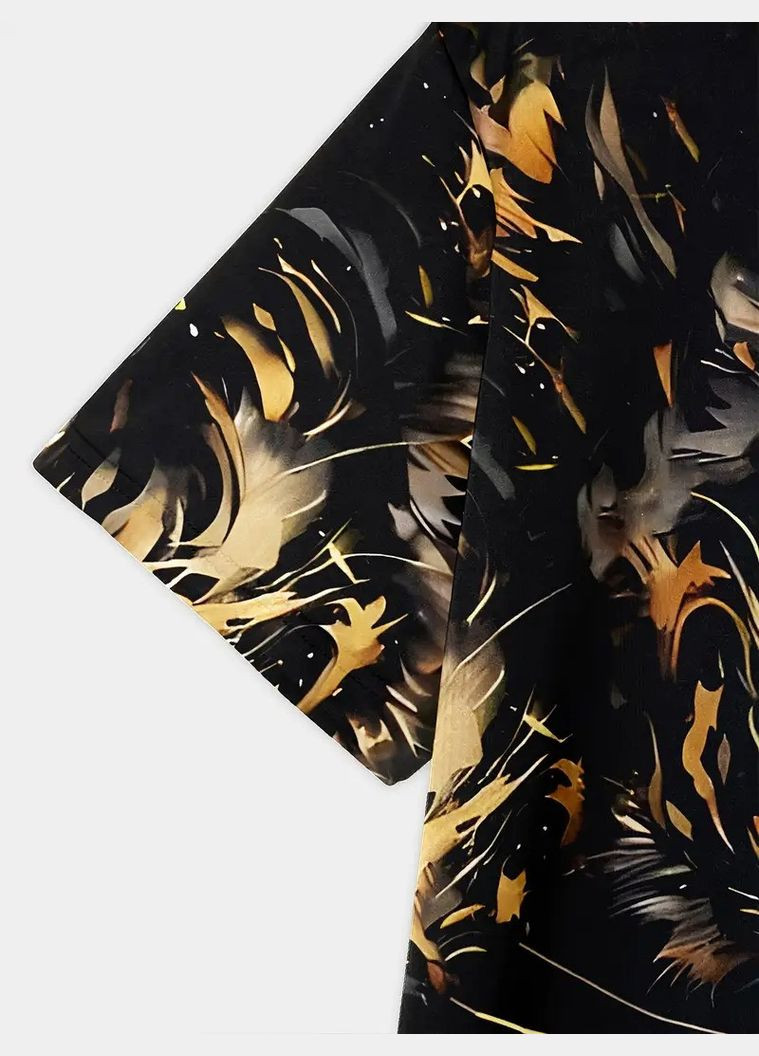 Комбінована футболка чоловіча 3d принт чорний тигр приготувався нападати термо дихаюча літня xxl 56 No Brand