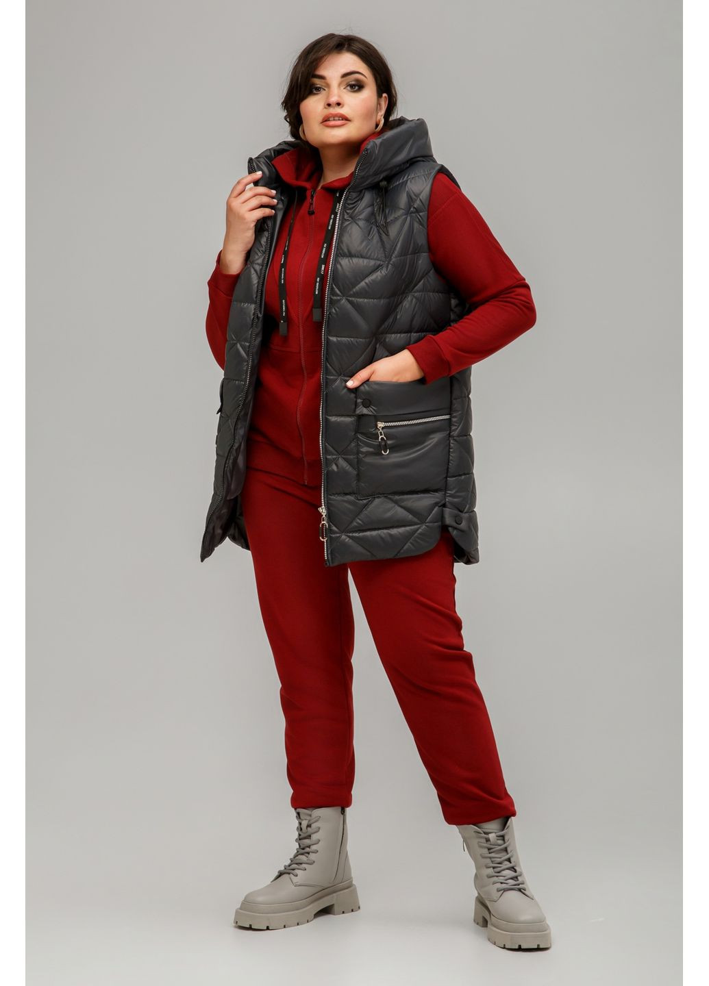 Жилет прямого силуету з капюшоном All Posa (ap101604p) A'll Posa (360920057)