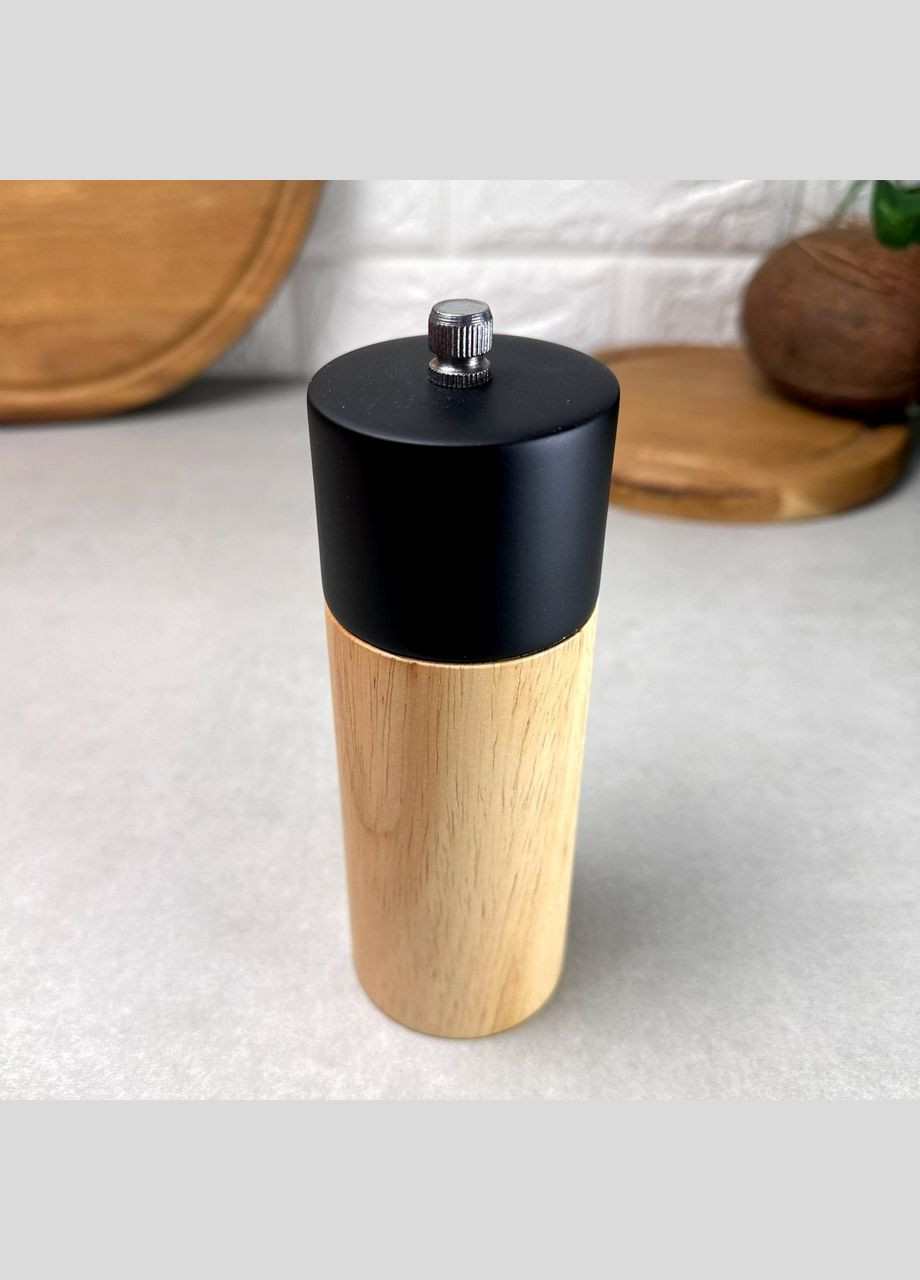 Дерев'яний млин для перцю та солі Чорна кришка No Brand (303211208)