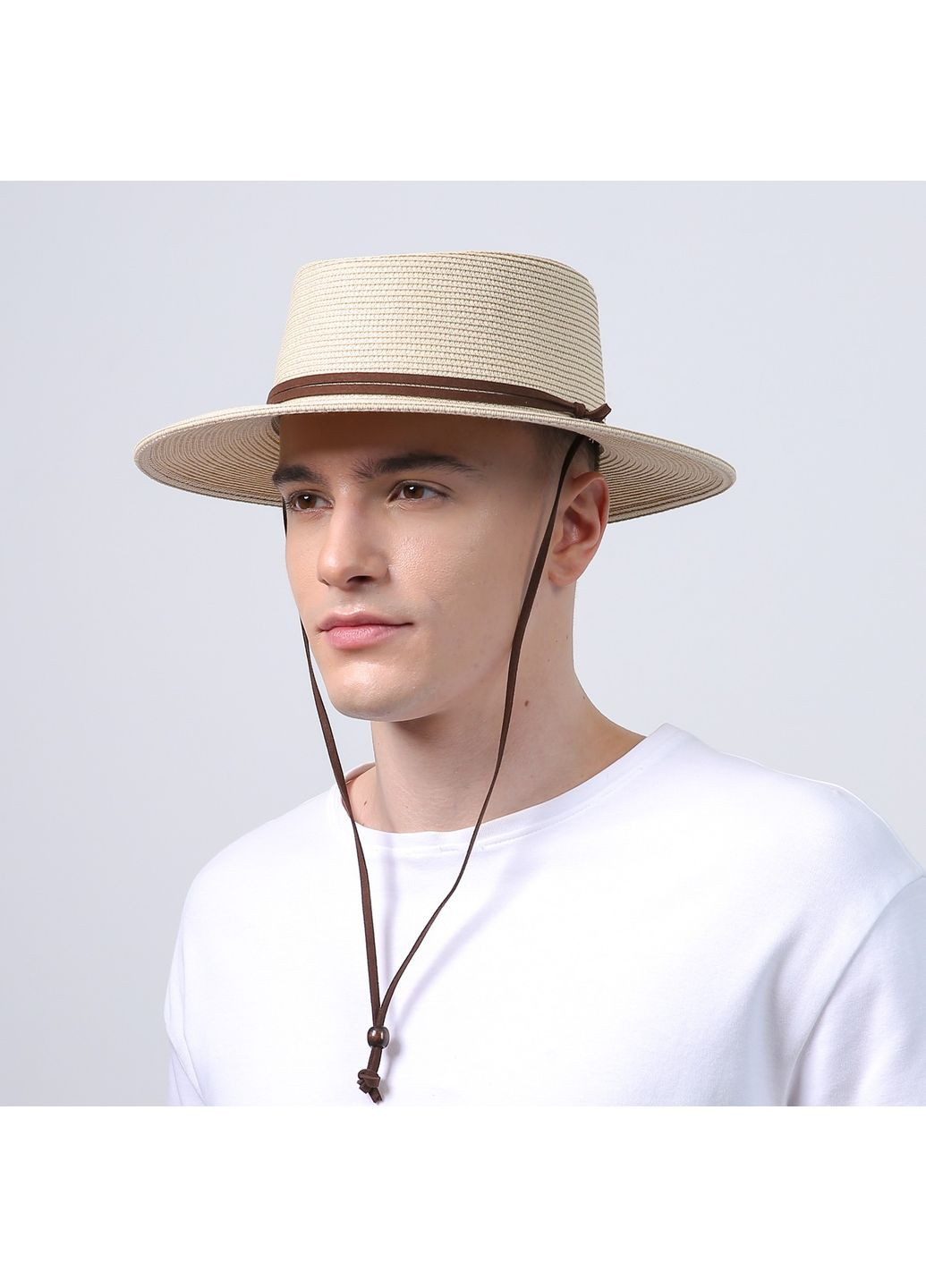 Шляпа порк-пай мужская с замшевым шнурком бумага бежевая ЕМЕРИ 734-081 LuckyLOOK 734-081М (331880153)