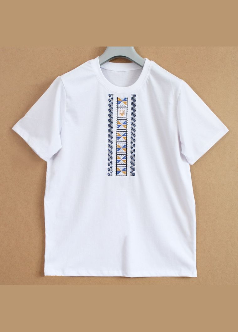 Біла сучасна футболка вишита з орнаментом полуботок Ladan