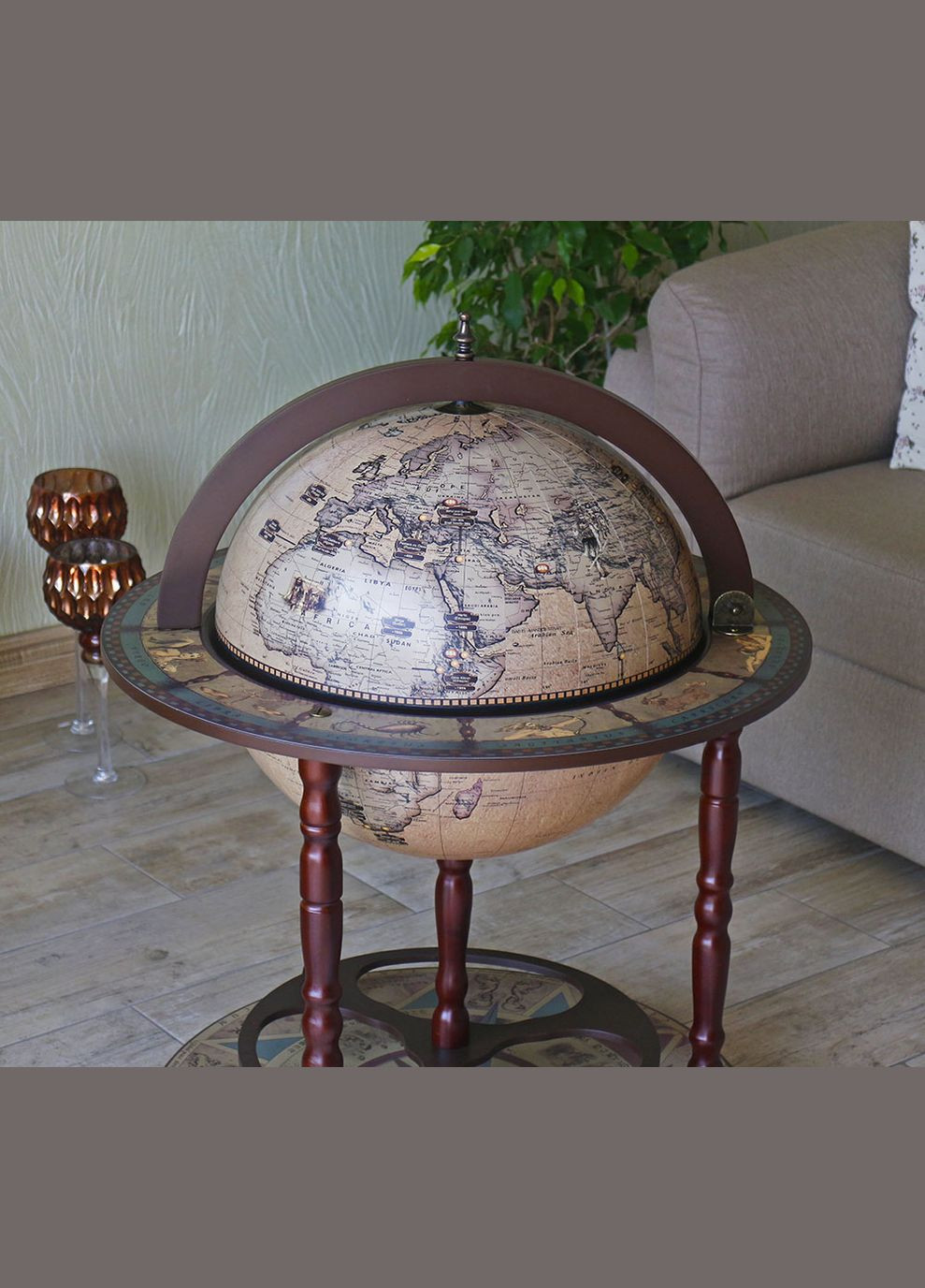 Глобус напольный бар с картой миграции людей кремовый сфера 42 см (42001N) Гранд Презент (282738168)