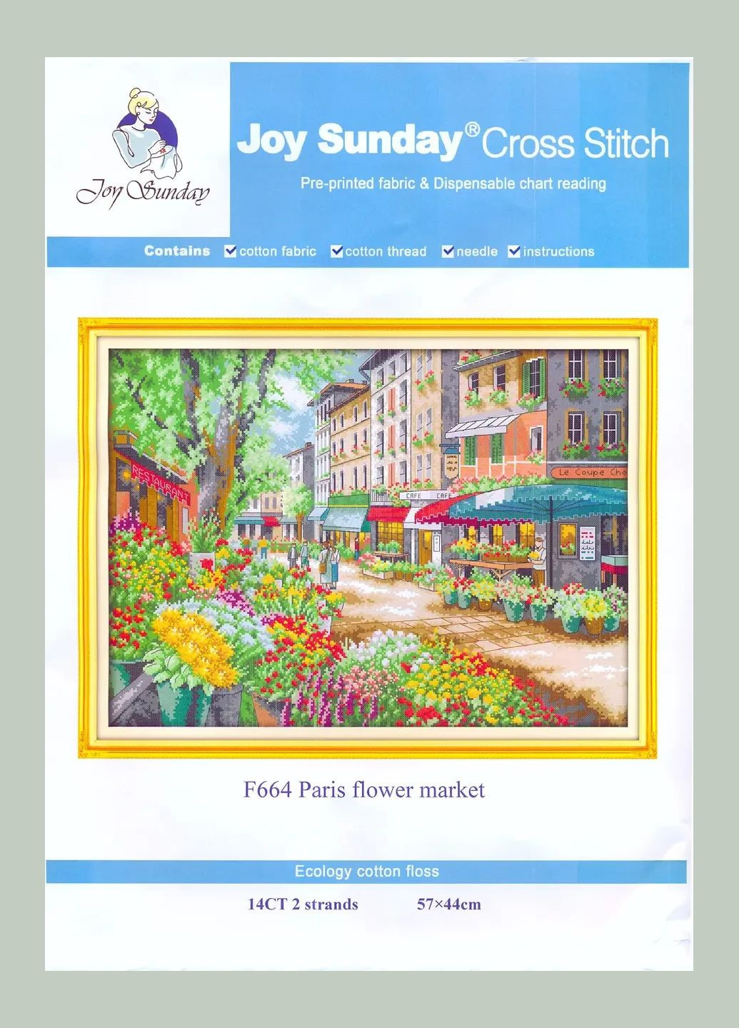 Набор для вышивания крестиком по нанесённой на канву схеме "Paris flower market" . AIDA 14CT printed, 57*44 с Joy Sunday (313614588)