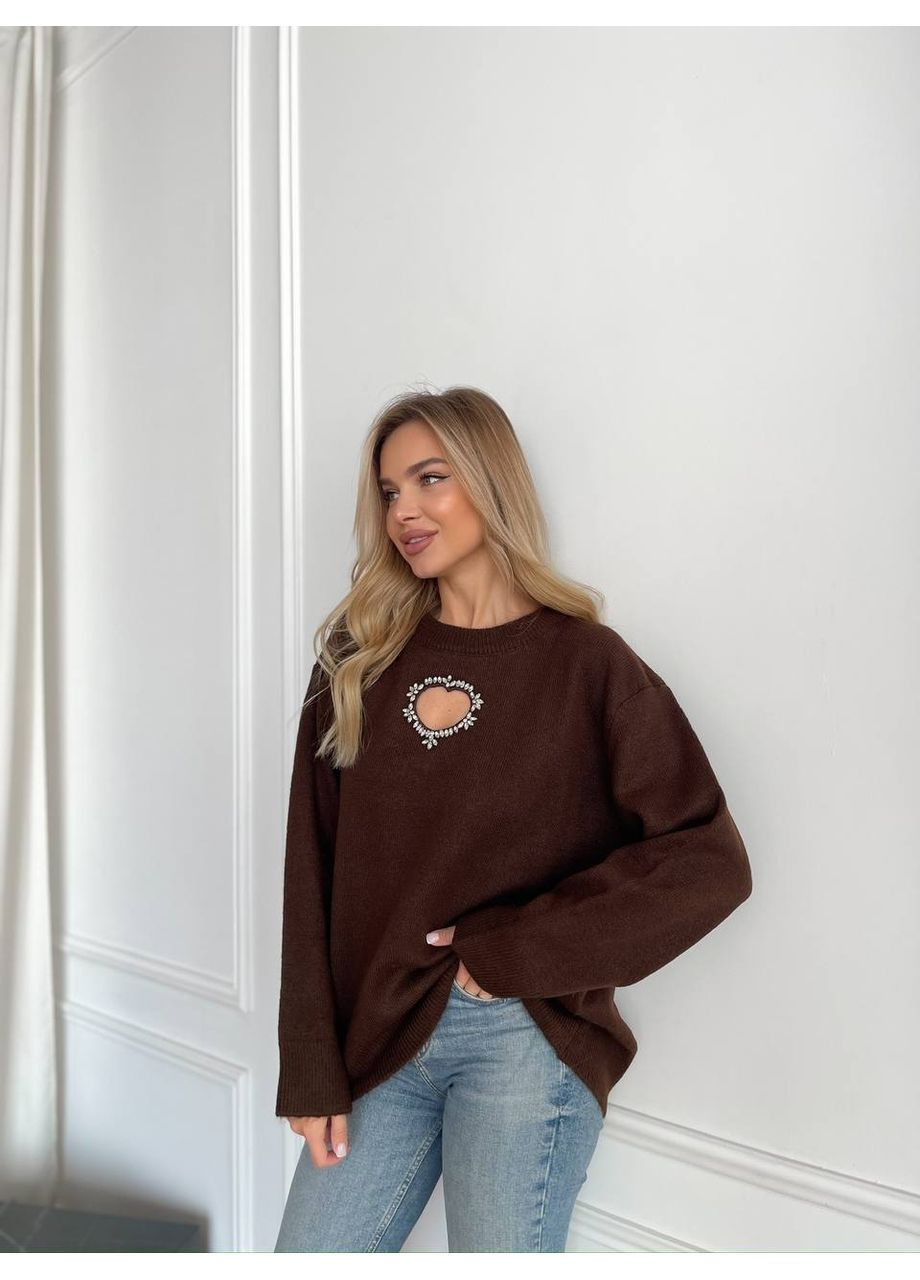 Коричневий демісезонний жіночий светр пуловер No Brand