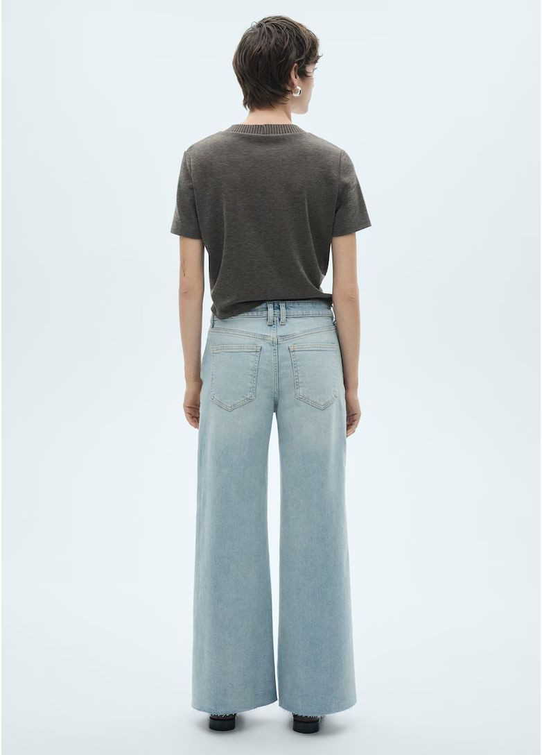 Широкі джинси на невисокий ріст укорочені рівні прямі блакитні кюлоти Mango - (364710809)