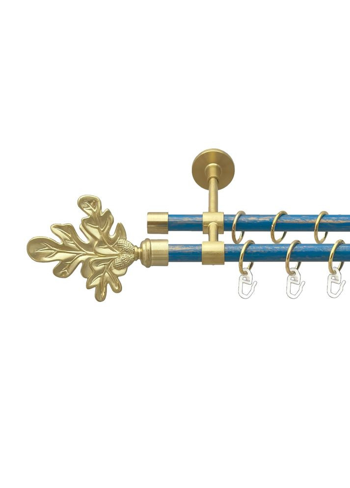 Карниз Листок Дуба металевий дворядний закритий гладка труба Золото Матове - Блакить 16\16 мм 200 см (00-00025061) ORVIT (300847523)