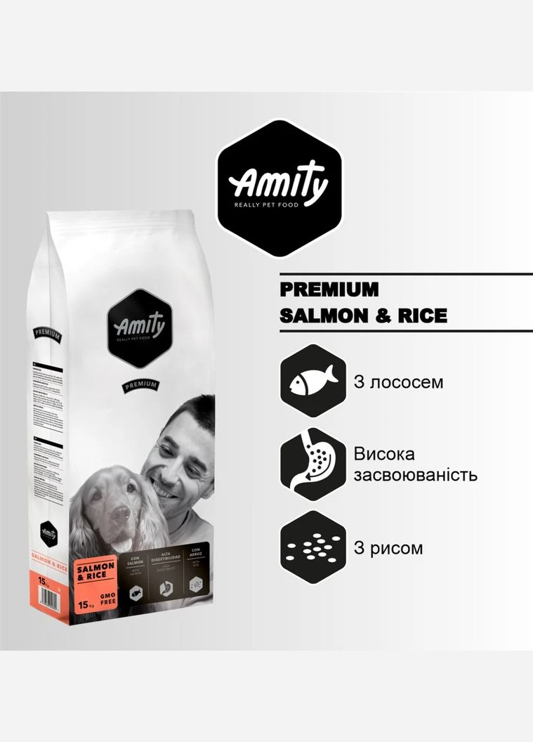 Корм для собак Salmon&Rice гіпоалергенний з лососем та рисом 15 кг (8436538940822) AMITY (315868098)