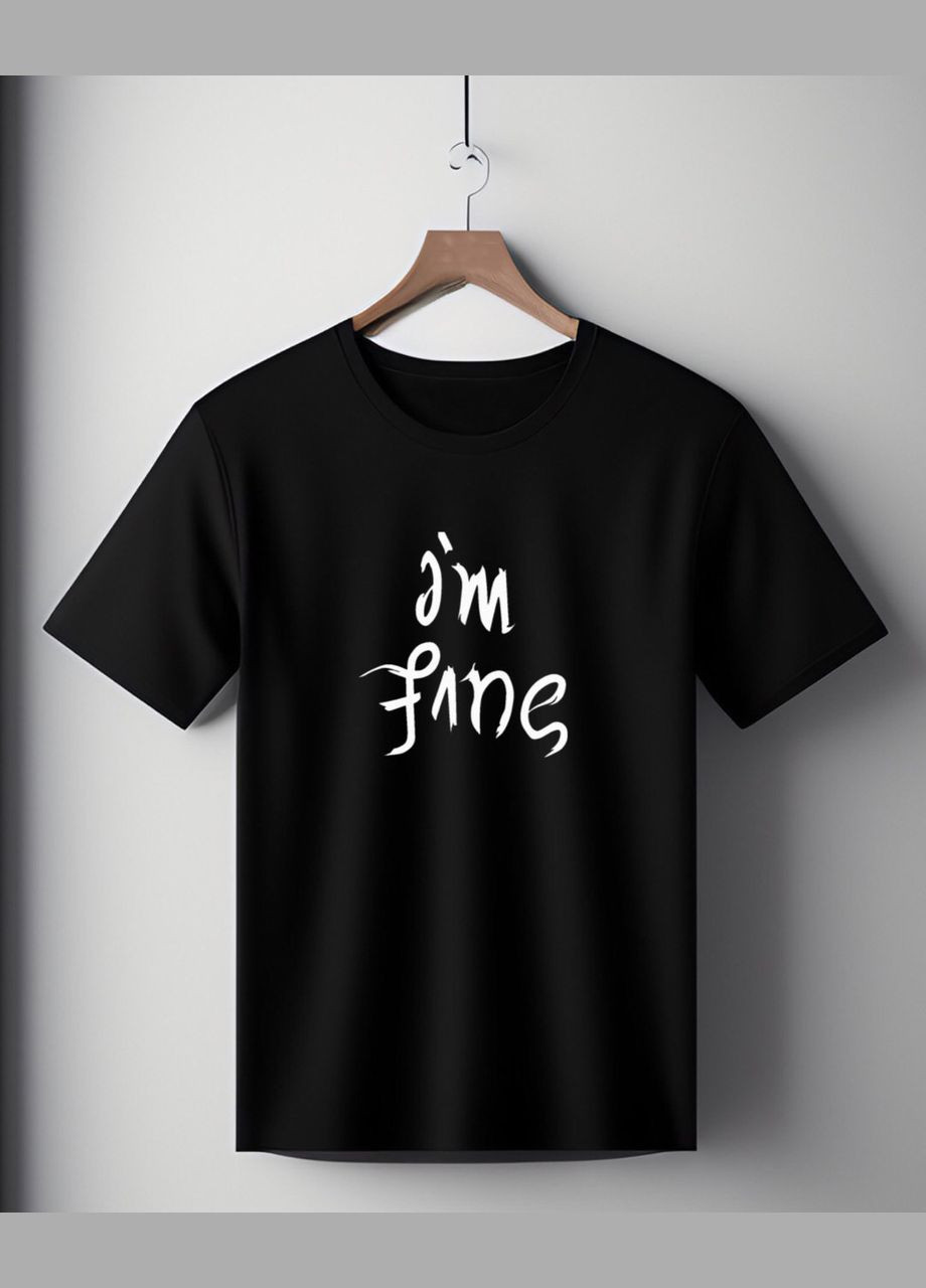 Футболка черная оверсайз унисекс с надписью "I'm fine" Handmade (308245221)