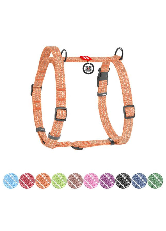 Шлея для собак з ручкою з відновленої бавовни Re-cotton з QR паспортом, світловідбиваюча, L, оранжевий WAUDOG (332767384)