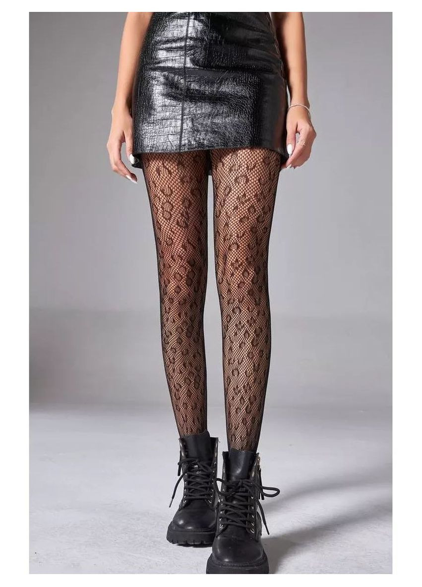 Колготки сіточкою з візерунком леопард універсальні тягнуться на стегні до 116 см No Brand Колготки Леопард чорні (342121870)