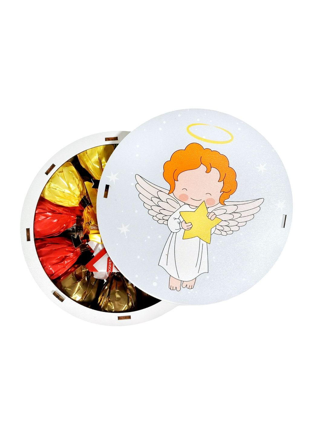 Подарунок №32/11 “Веселе янголя” 515г (15х15х7 см, у дерев'яній коробці) Унікальна цукерка (372656312)