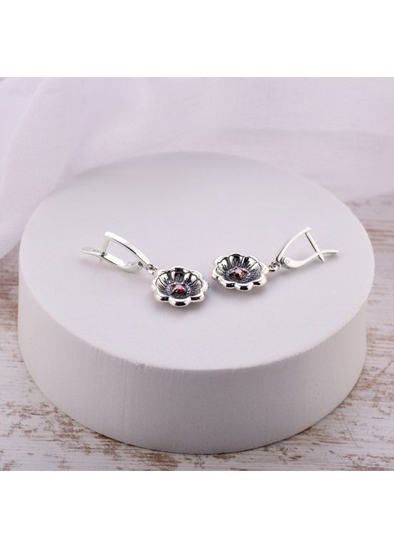 Сережки срібні з квітами Калачик Granat 925 Zirkon Skifska Etnika (364202678)