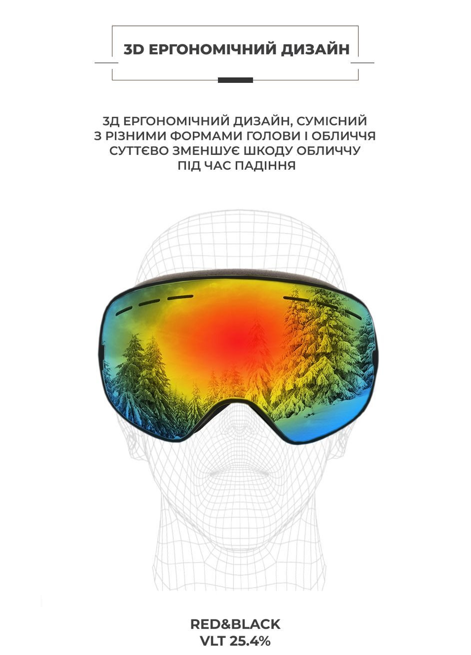 Лыжная маска VLT 25,4% SnowBlade Безрамочные горнолыжные очки для сноуборда с Двумя линзами AntiFog Зеркальная Black&Coloured VelaSport (275995219)