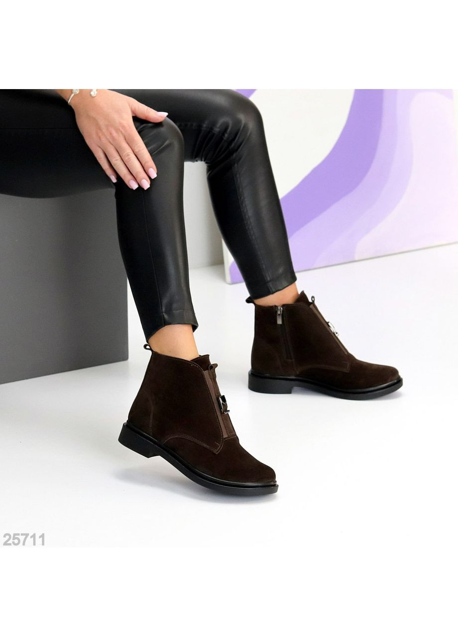 Черевики зимові Seline, натуральна замша, шоколадні, на блискавці No Brand (365553026)