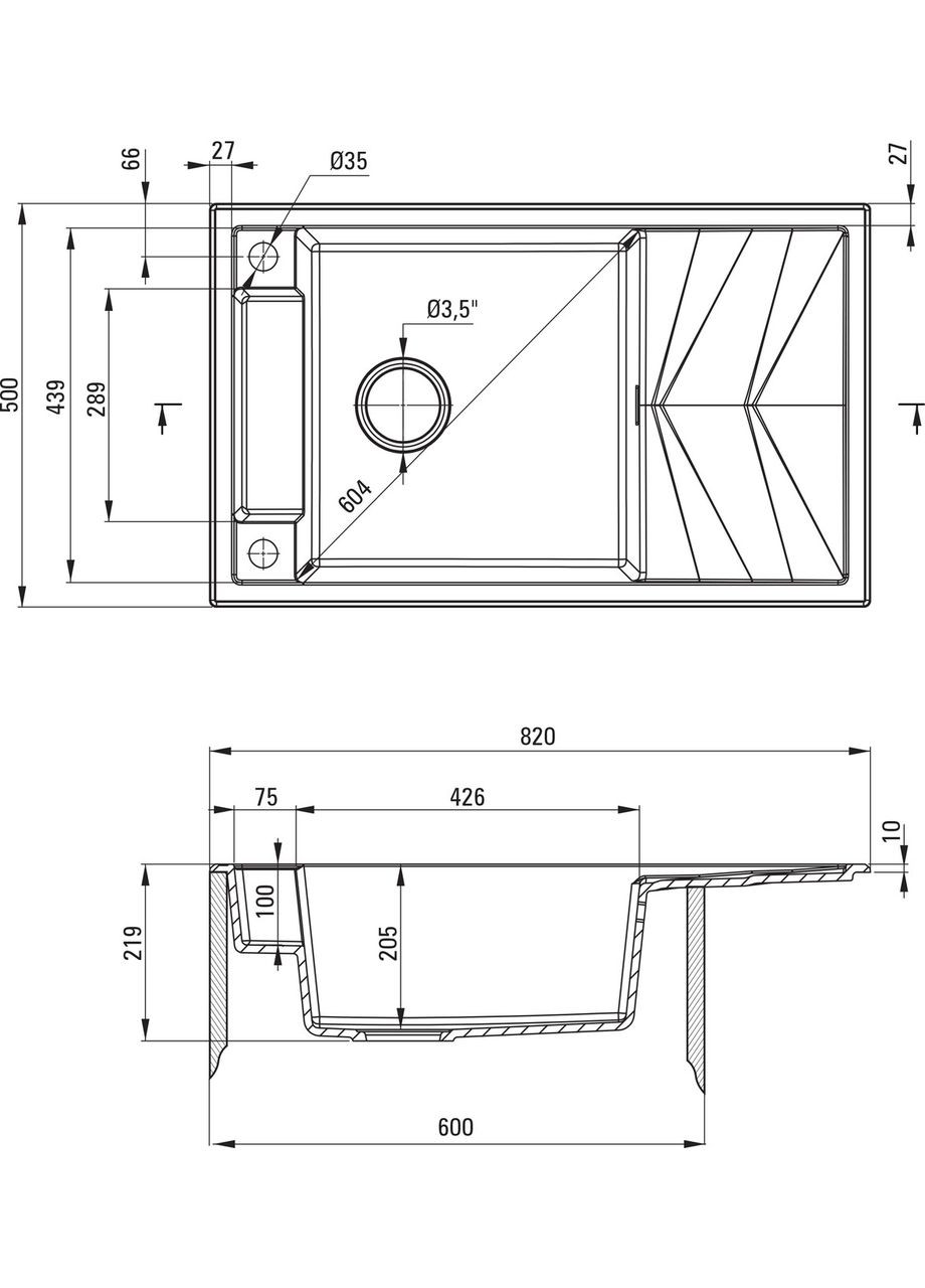 Кухонная мойка Magnetic 820х500х219 мм (ZRM_S113) Deante (332972587)