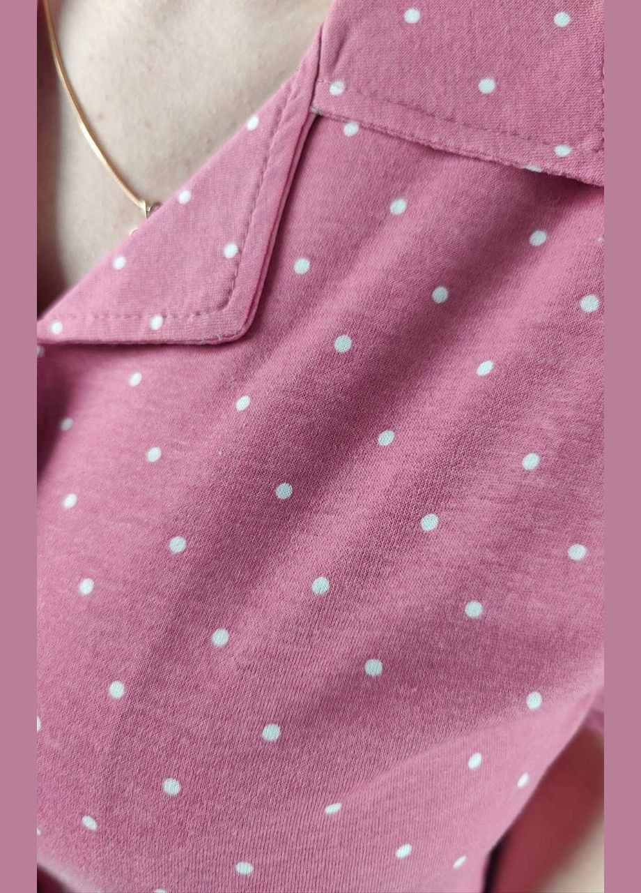 Рожева всесезон жіноча бавовняна піжама з сорочкою на гудзиках та штанами турецького виробництва Mirano