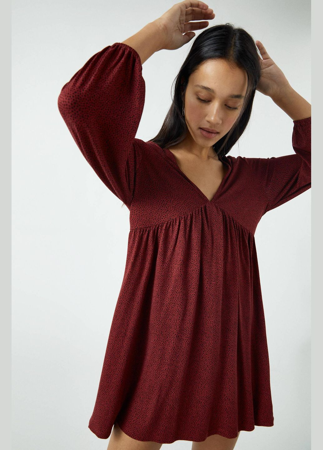 Бордовое платье демисезон,бордовый в черные узоры, Pull & Bear