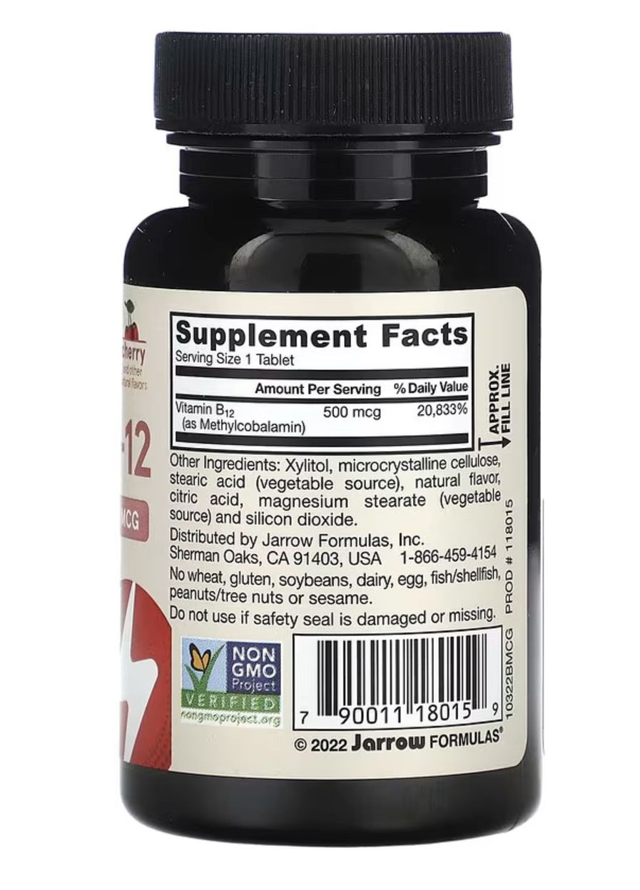 Метильований (активний) B12 500 мкг 100 жувальних таблеток Jarrow Formulas (356019973)