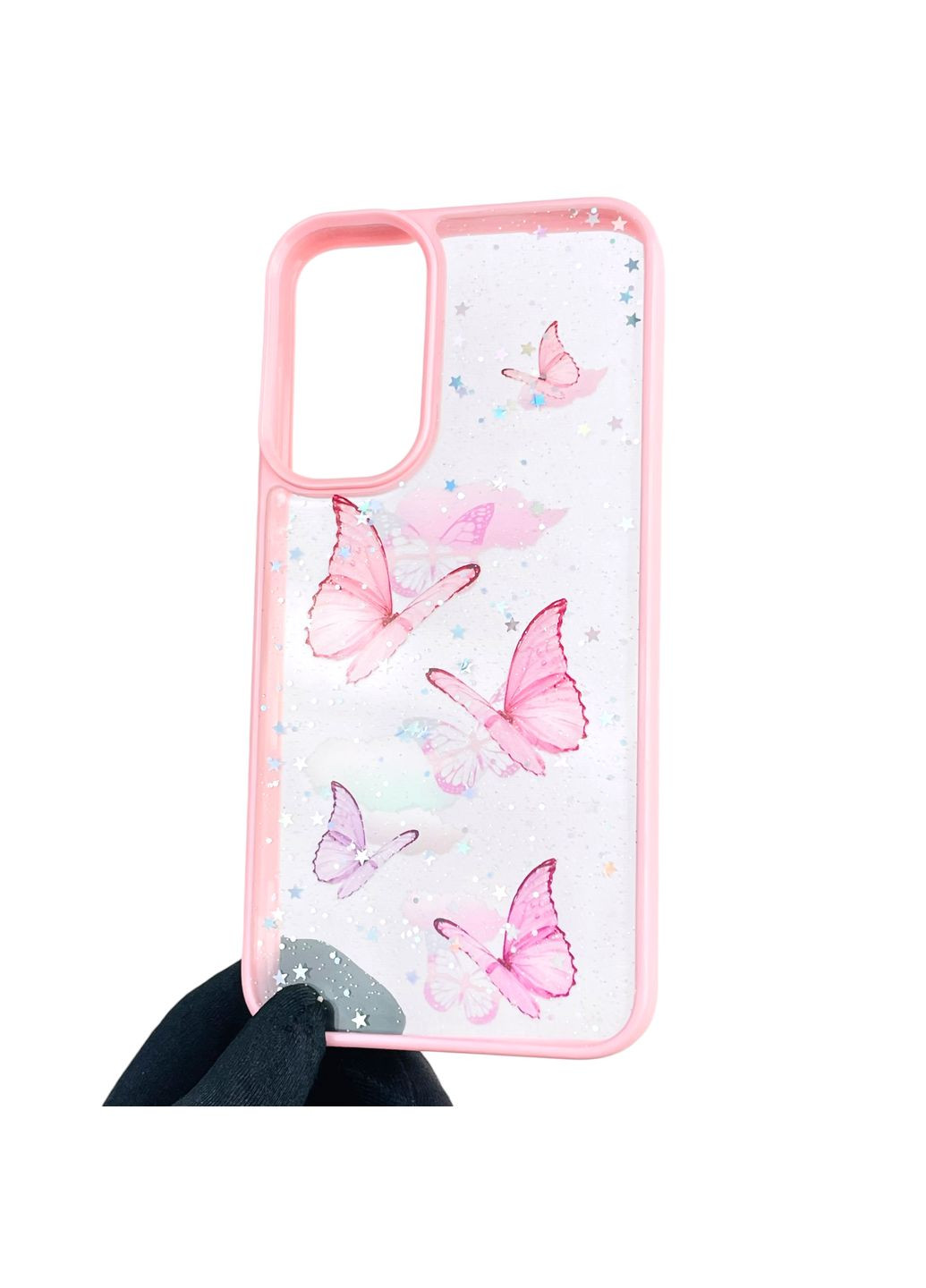 Чохол для Galaxy A15 (SM-A155M) з блискітками з метеликами на самсунг а15 рожевий Samsung (366389398)