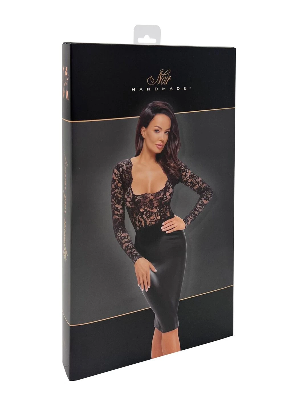 Чорна сукня f295 euphoria,, black, мереживо, глибоке декольте, спідниця міді під латекс Noir Handmade