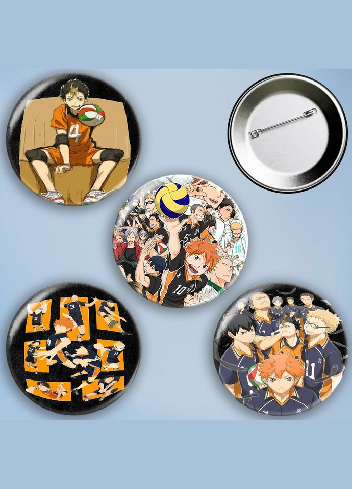Значки на булавці набір 4 шт Аніме Волейбол #1 металеві на шпильці 56 мм No Brand (303108179)