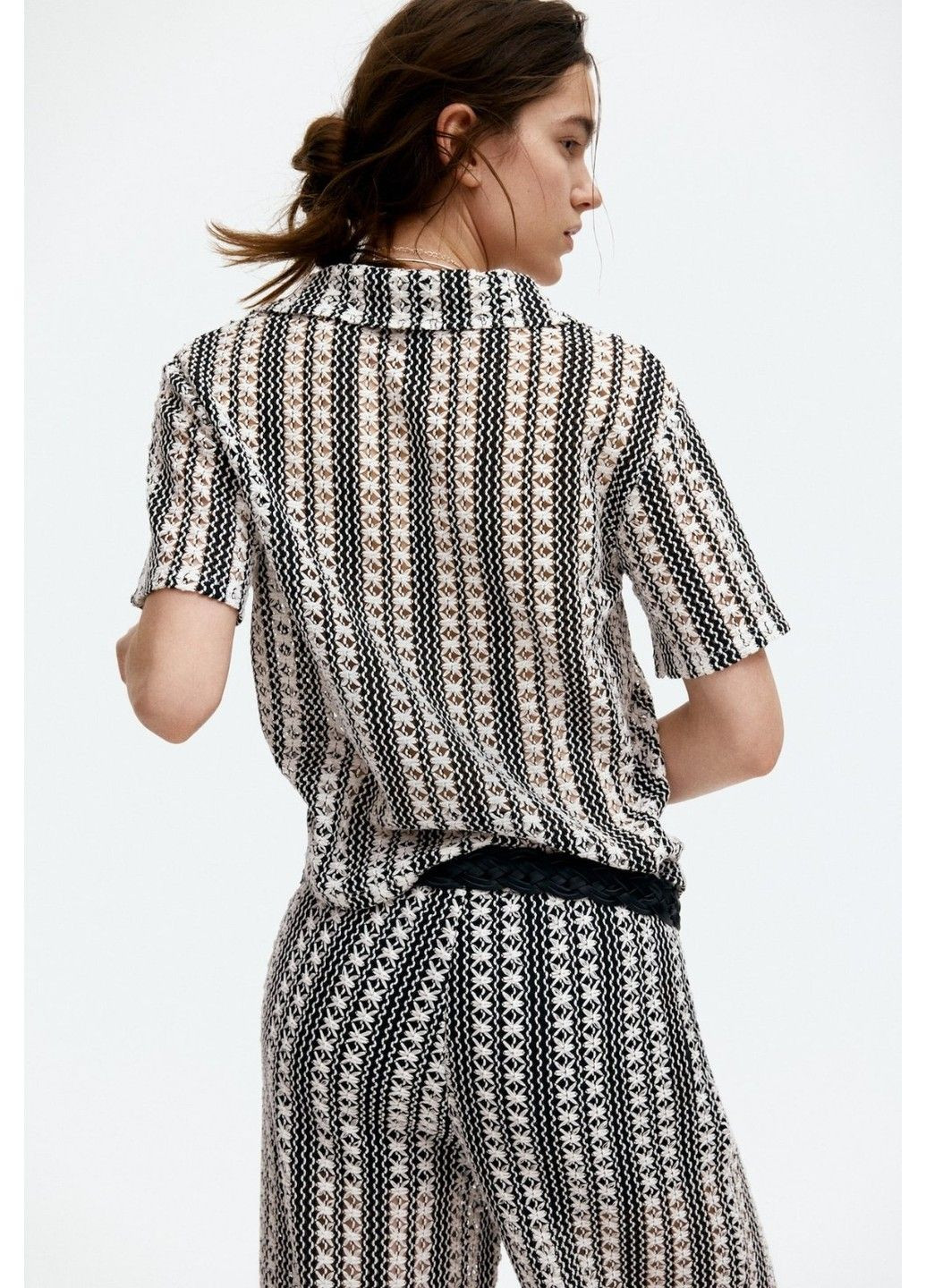 Жіночий топ з жакардового трикотажу з коміром Н&М (58194) XS Чорний H&M (322994616)