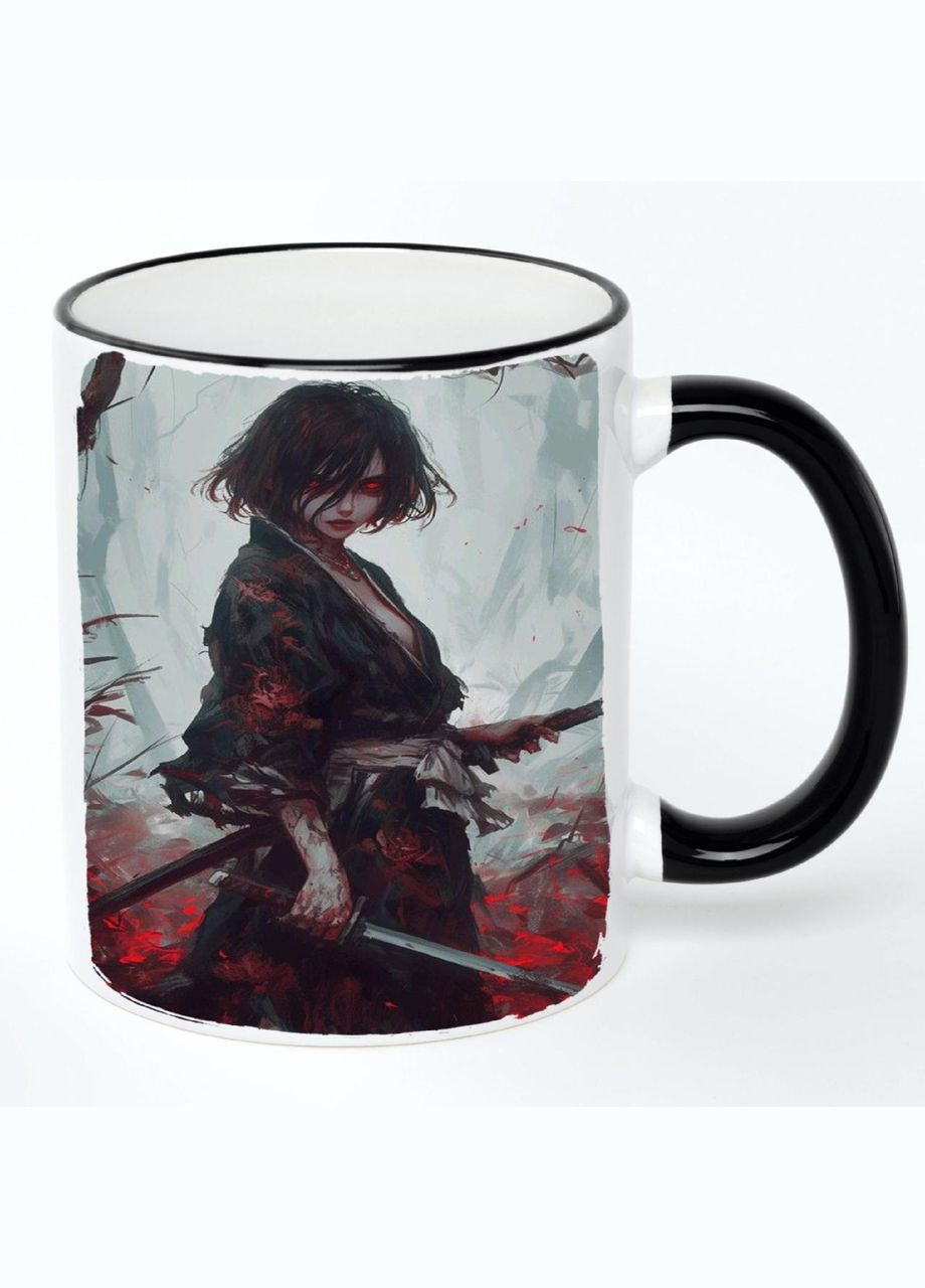 Чашка Самурай (кухоль, кружка) #002 Біла з чорною ручкою 330 мл No Brand (322714035)