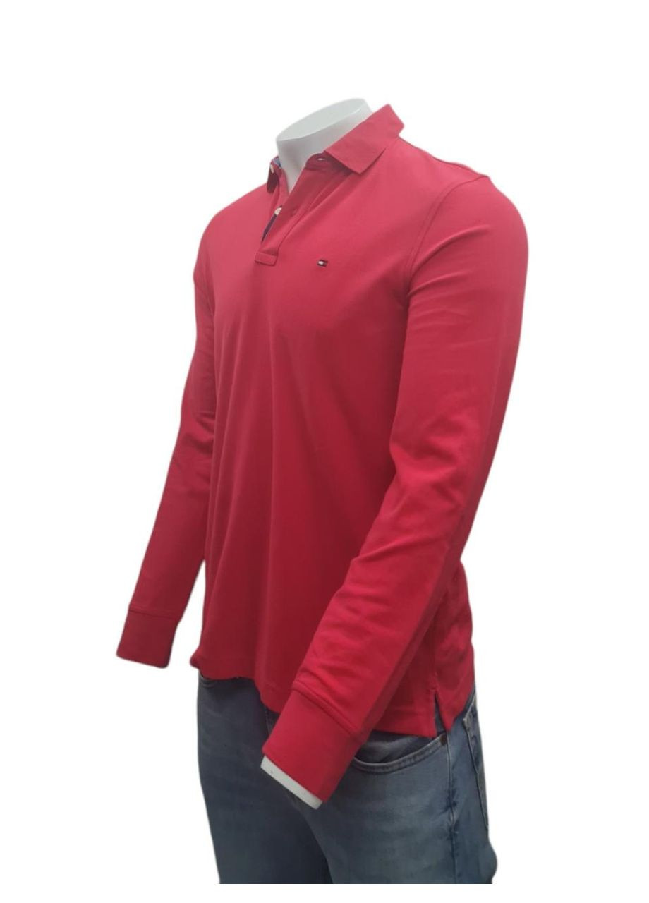 Чоловіча футболка-поло HILFIGER REGULAR LS POLO з довгими рукавами коралового кольору, розмір S Tommy Hilfiger slim fit (370442358)