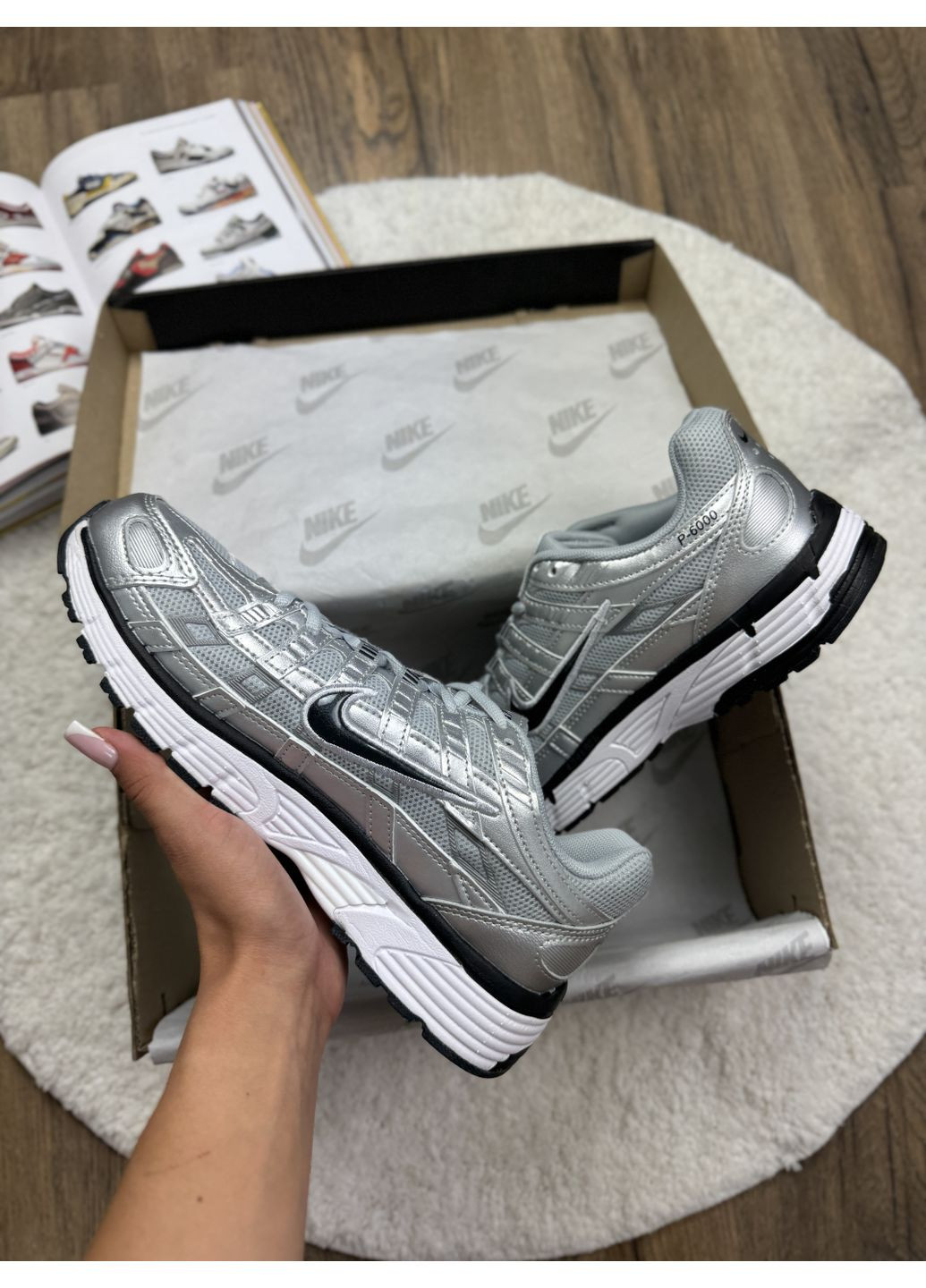 КРОССОВКИ ЖЕНСКИЕ NIKE P6000 WHITE SILVER BLACK НАЙК П-6000 No Brand чёрные демисезоны (367172108)