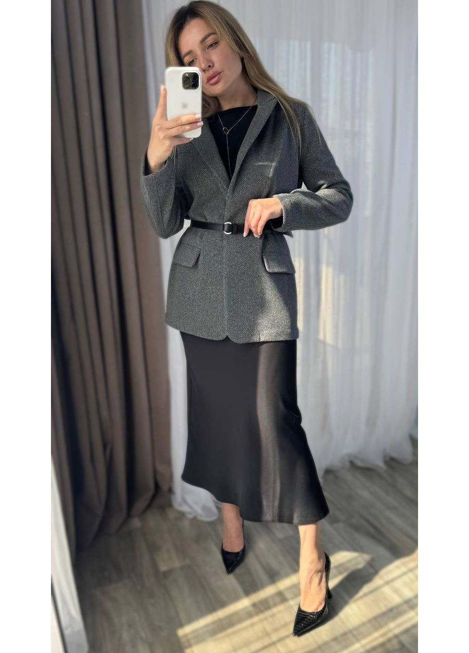 Графитовый женский жакет пальто,пальто кашемир -мех,прямого кроя без подклада,карманы декоративные Україна -