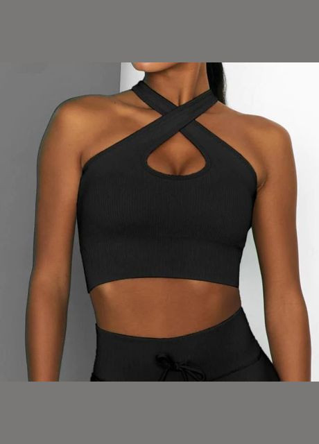 Комплект для фітнесу (спортивний костюм) топ та велосипедки Рубчик 9625 S чорний Fashion (336547491)