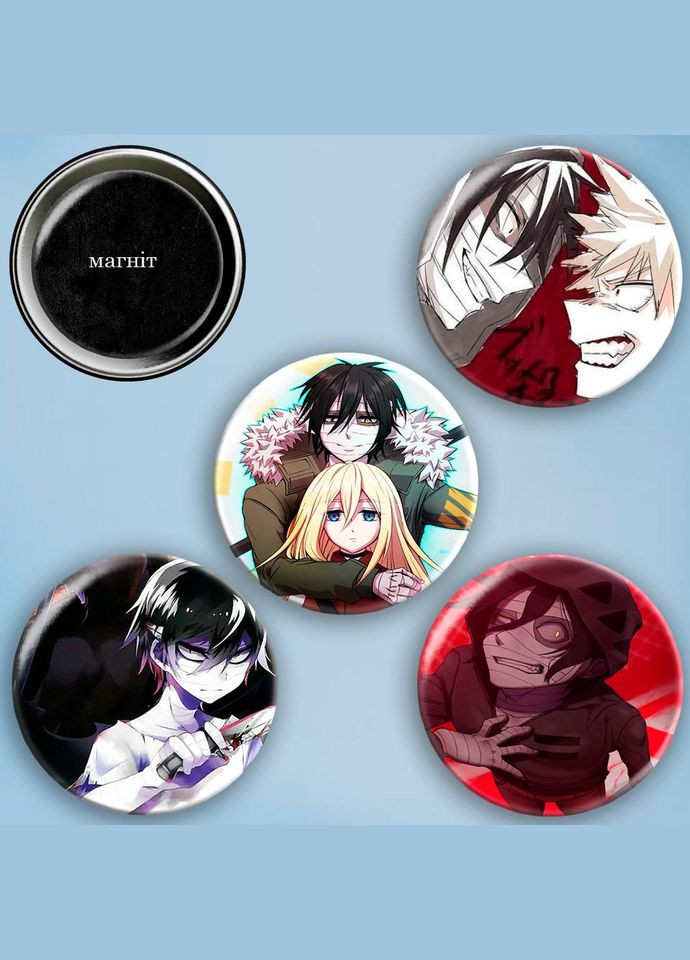 Фотомагніти 4 шт круглі магніти набір Янгол кровопролиття 56 мм #052 чорний No Brand (309155852)