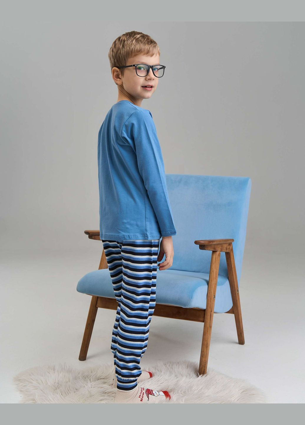 Синя піжама зі штанами в смужку для хлопчика Tom John