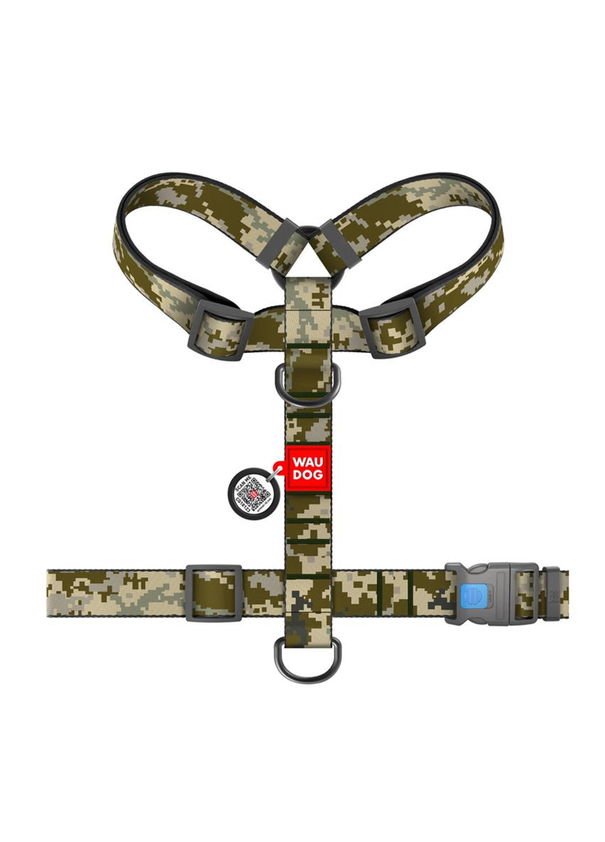Шлея для собак анатомічна H-подібна Nylon з QR-паспортом, XL, Ш 35 мм, А 55-95 см, В 70-110 см WAUDOG (322642488)