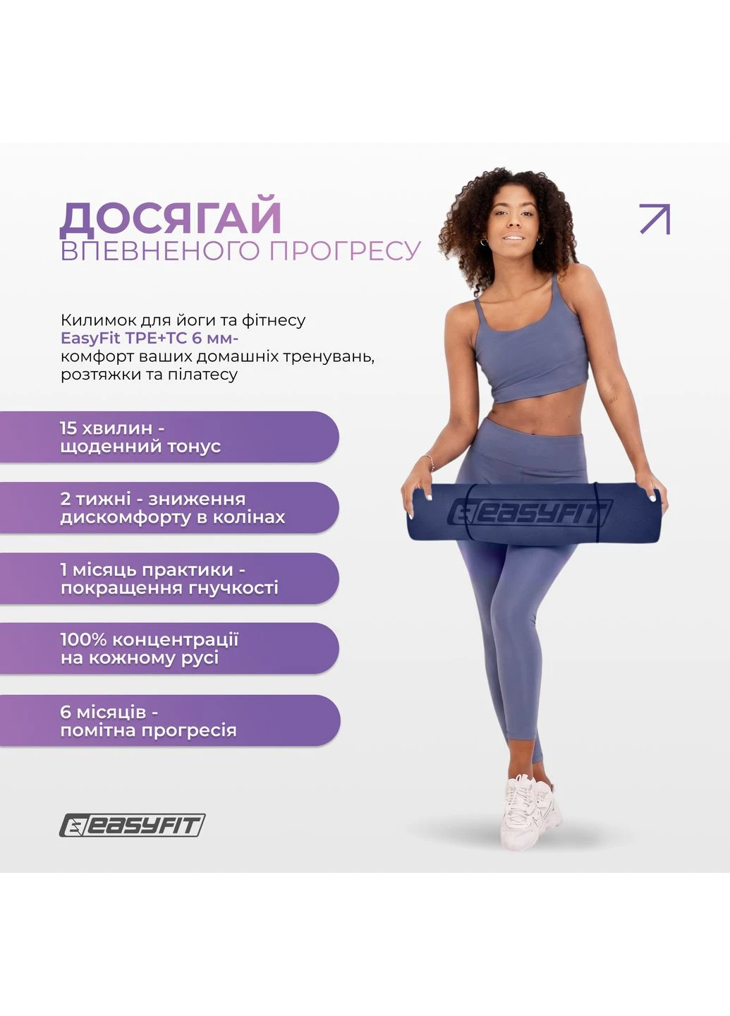 Килимок для йоги та фітнесу (йога мат) TPE + TC 183х61см товщина 6мм двошаровий синій-блакитний EasyFit (237596276)