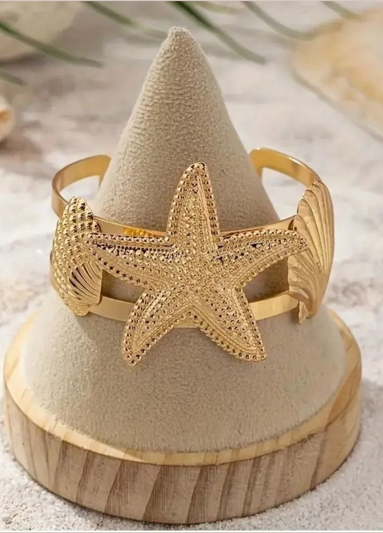 Браслет скоба манжет металевий морська зірка, мушлі, 1290 No Brand (345627712)