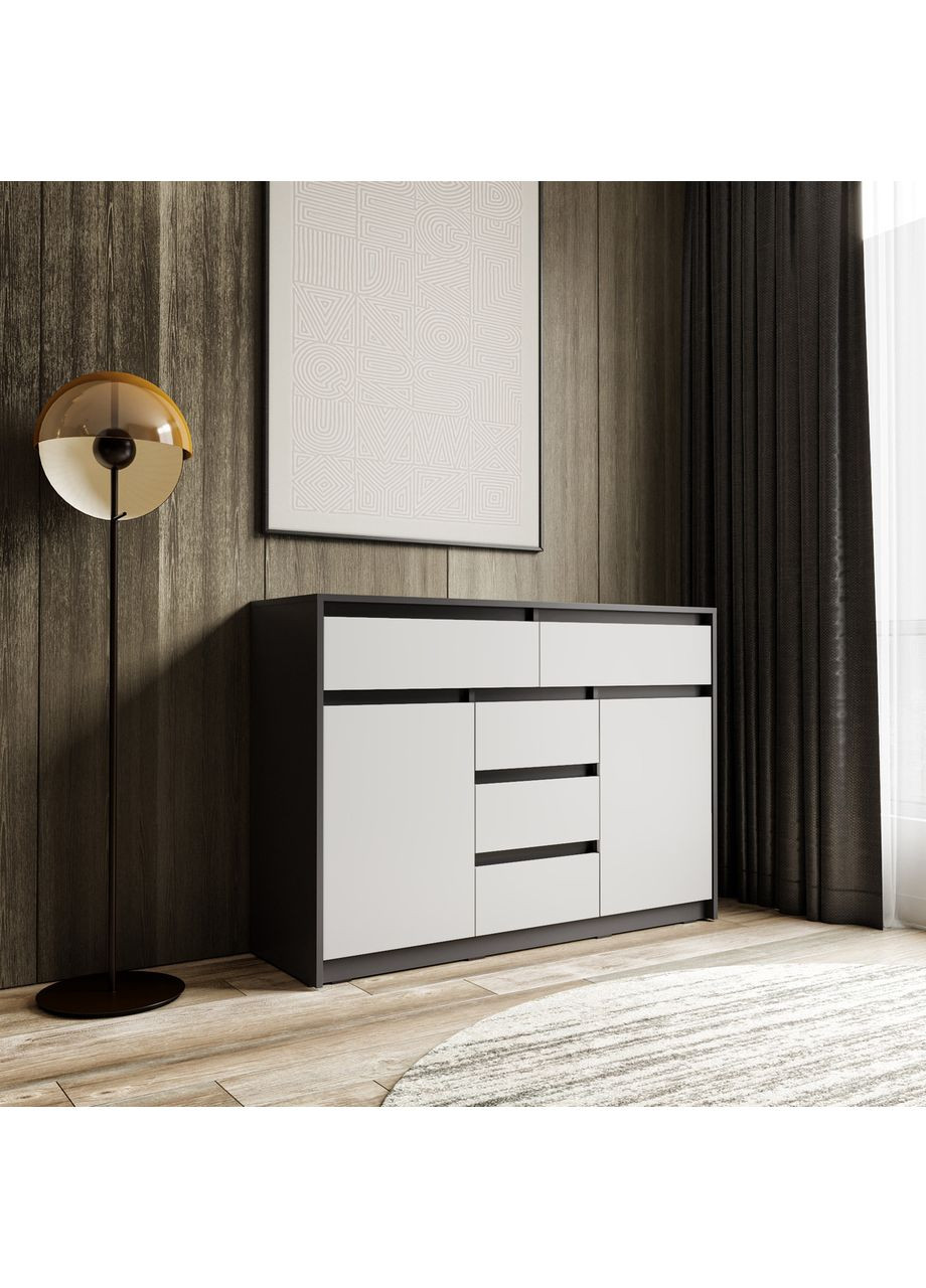 Комод з висувними ящиками та дверцятами MT-227 Ш1271*В910*Г400 антрацит/білий No Brand (358928583)