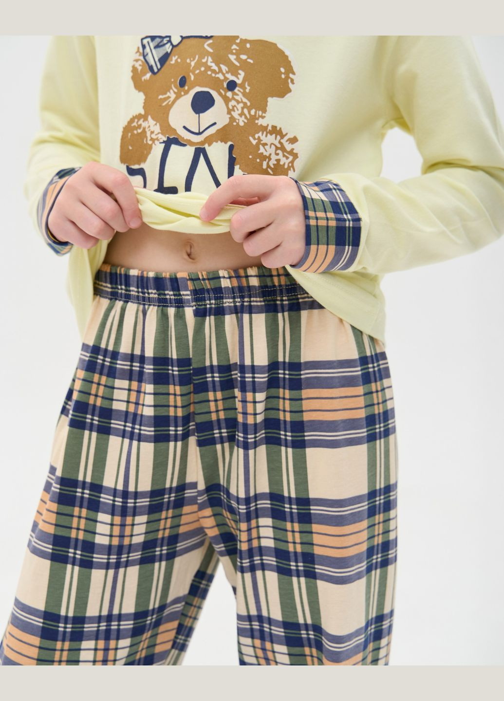 Жовта підлітковий комплект на дівчинку зі штанами в клітку Nicoletta
