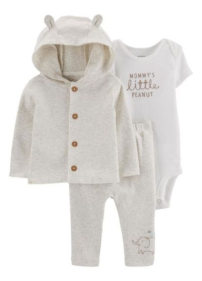 Бежевый демисезонный комплект (кофта, штаны, боди) Carter's