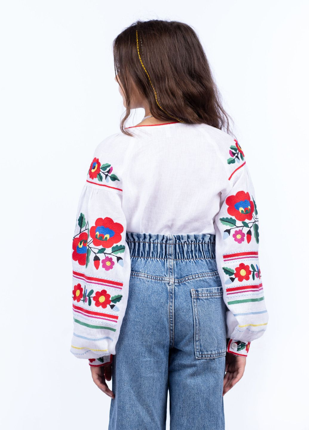 Біла блузка для дівчаток Едельвіка візерунок квітковий льон (350613937)