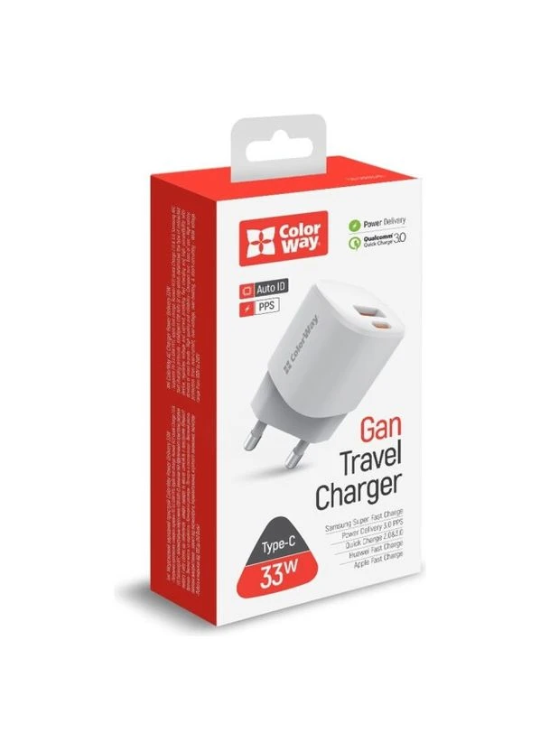Сетевое зарядное устройство GaN PD Port USB PPS (Type-C PD + USB QC3.0) (33W) White Colorway (301466929)