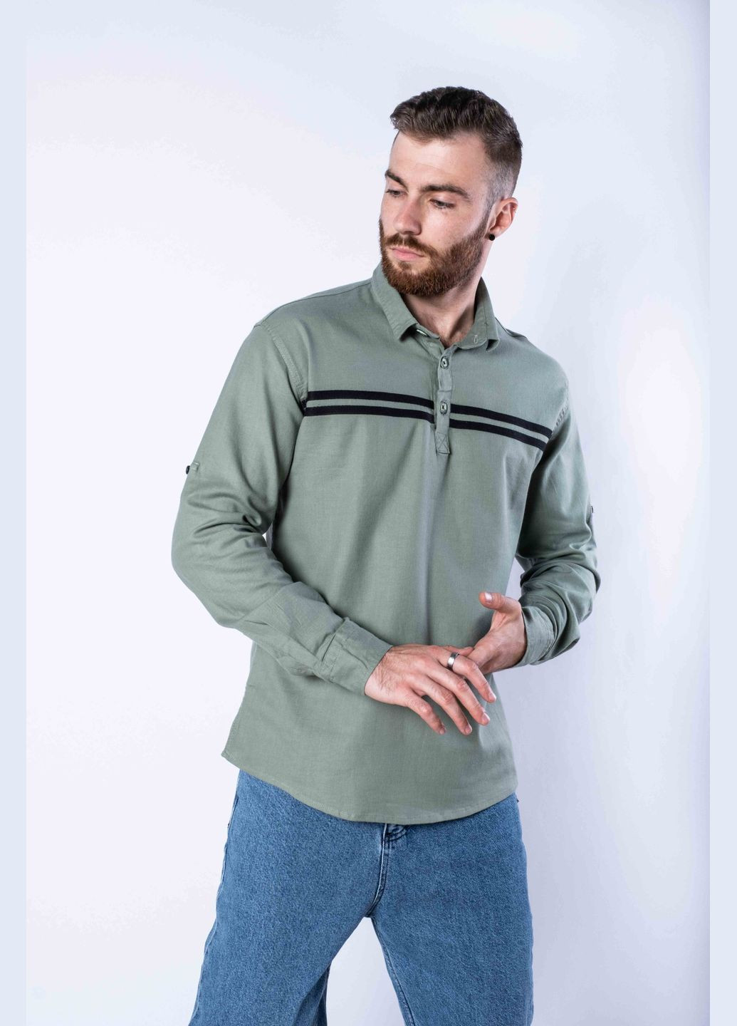 Сорочка з довгими рукавами в смужку (Оливковий) Time of Style (322069051)