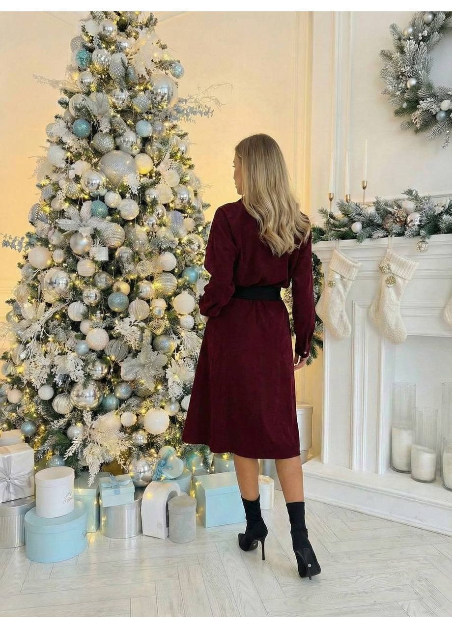 Бордовое женское платье из вельвета Osoblyva