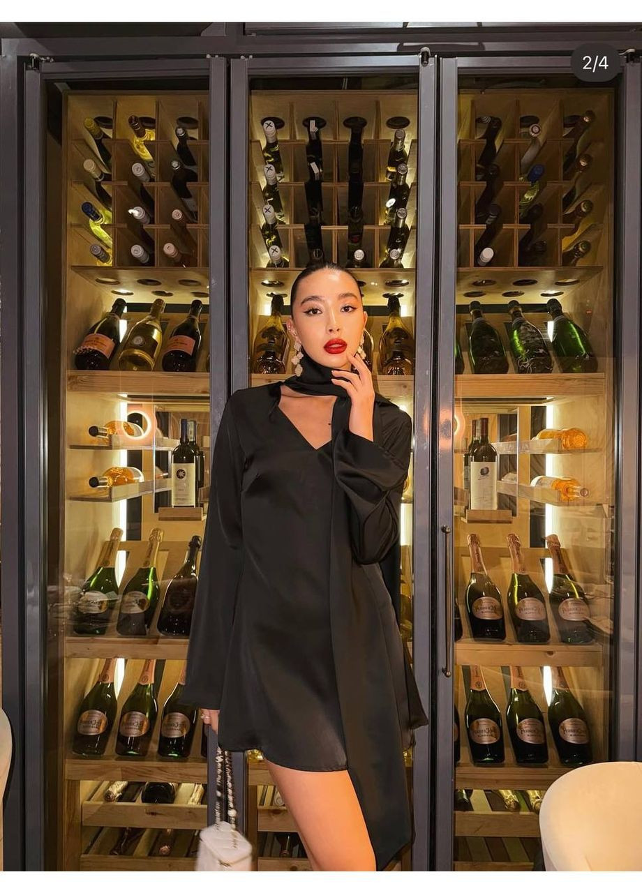 Чорна святковий, коктейльна, вечірня жіноча елегантна шовкова сукня Avanti однотонна