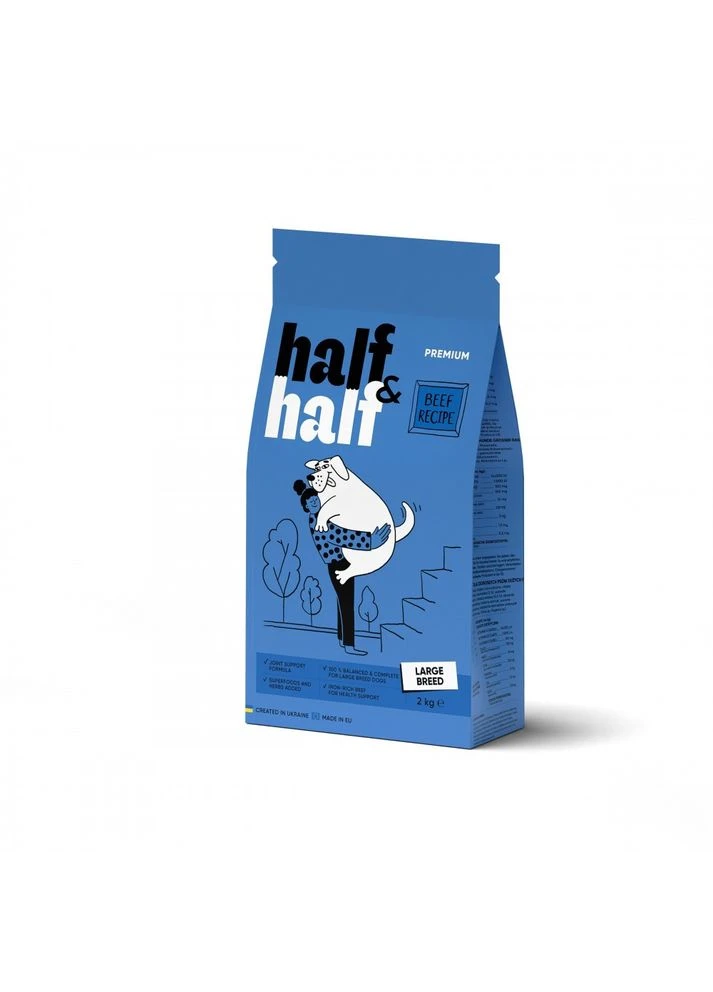 Корм сухий HalfHalf для дорослих собак великих порід із яловичиною 2 кг LP Half&Half (388399571)