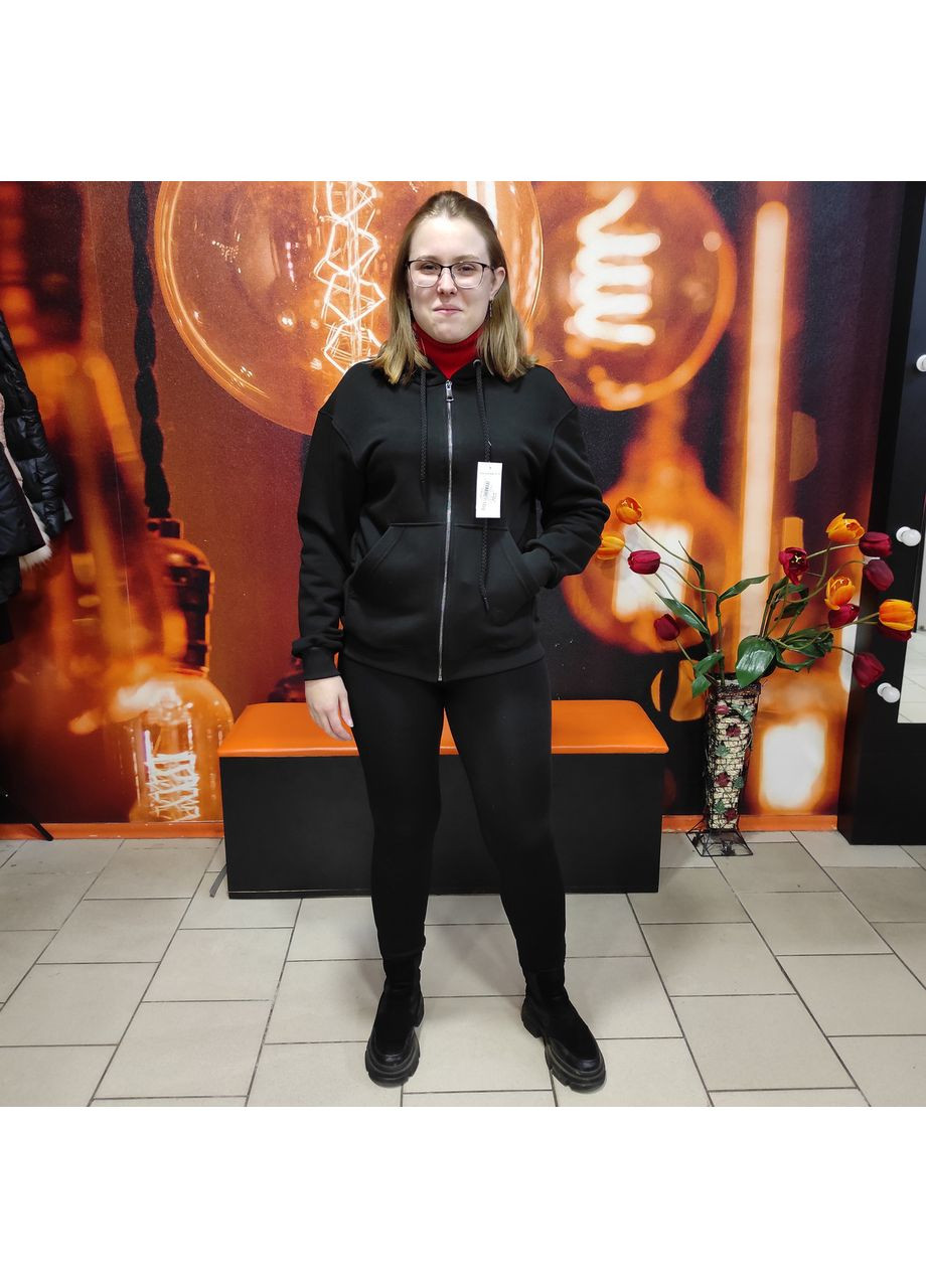 Толстовка женская замок трехнитка молния карманы капюшон XL черная AKSAN (363053989)